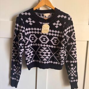 NEW Altar’d State Womens Purple Navy Cream Sweater Cropped Aztec Sz Small $69